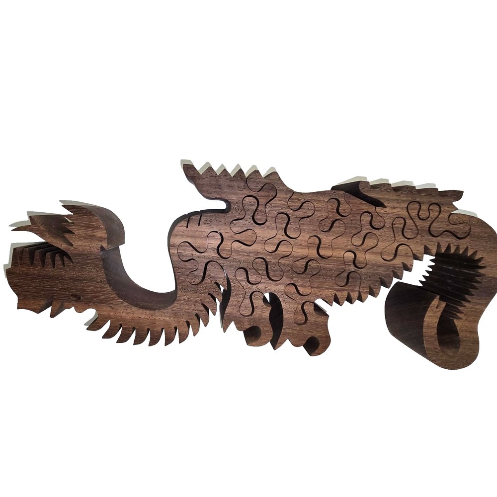 Beautiful,  Unique Wooden Dragon Puzzle Art Piece Asian 5x12.5 Home Decor Office